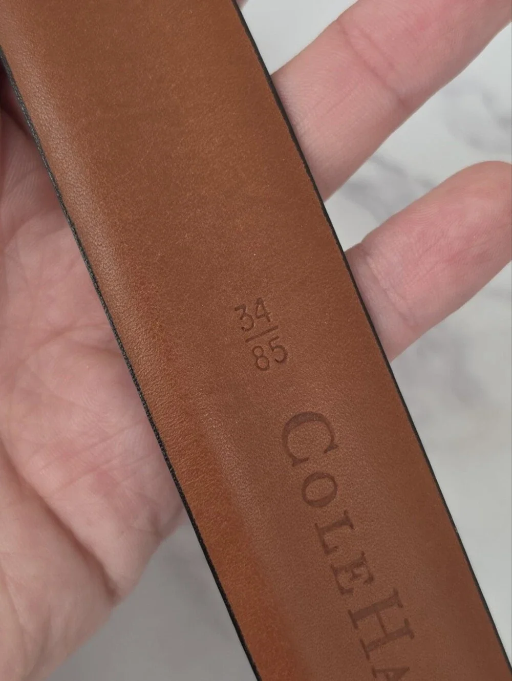 Cole Haan Men's Leather Belt in Deep Burgundy with Gold Tone Brass Buckle